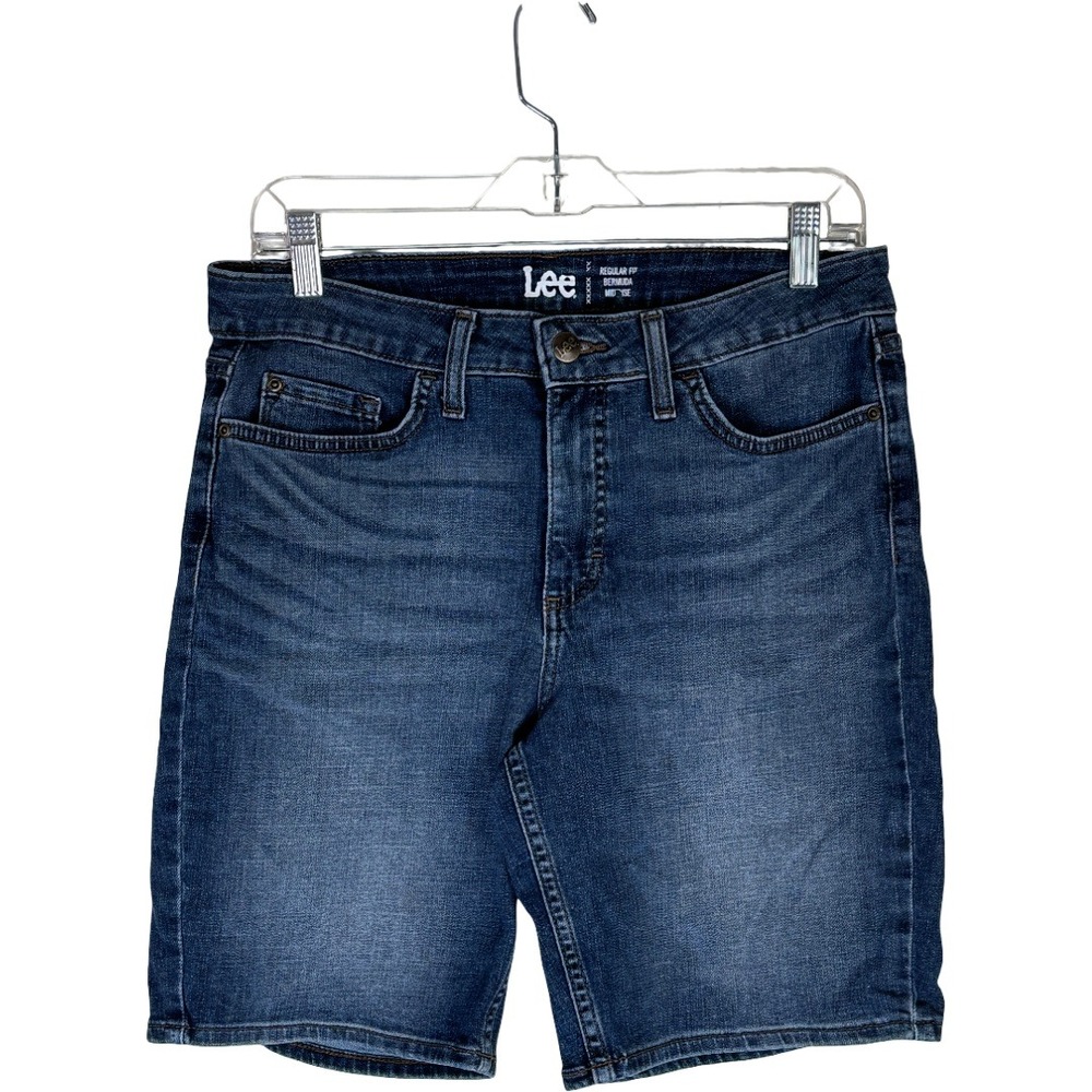 Lee Bermuda Shorts Womens Size 12 Dark Wash Blue Regular Fit Mid Rise Stretch AD